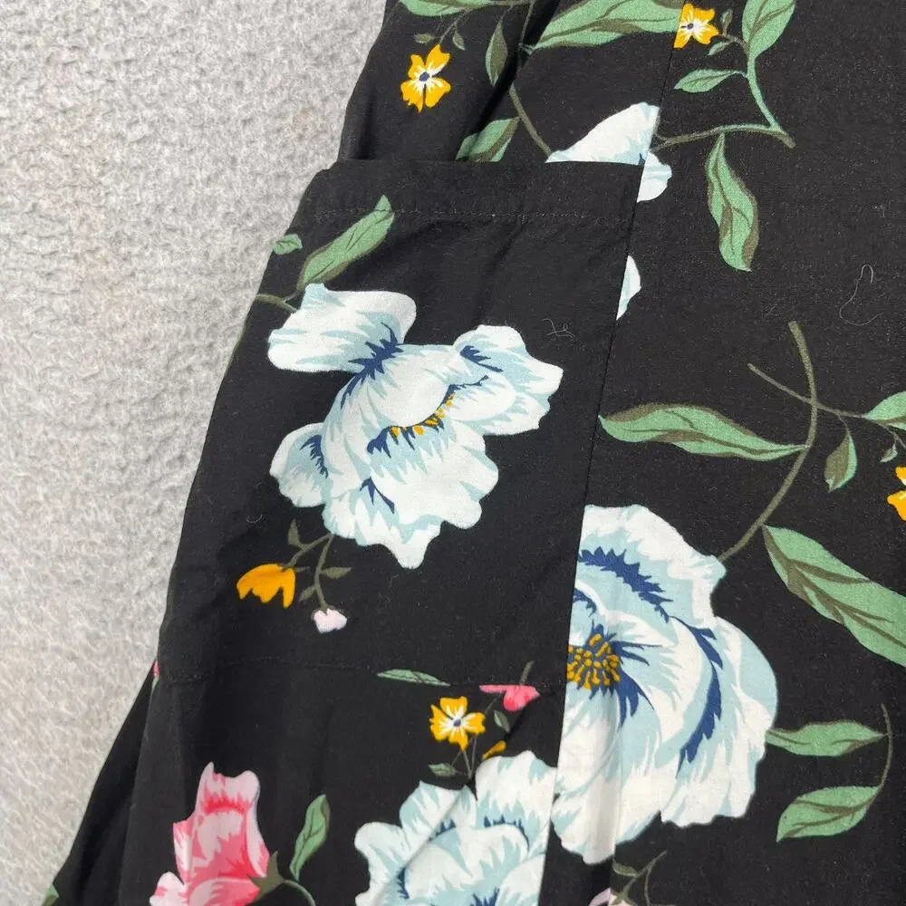 Old Navy Girls Sleeveless Shirt Flowing Tunic Top Black Pink Flowers Small 6/7
